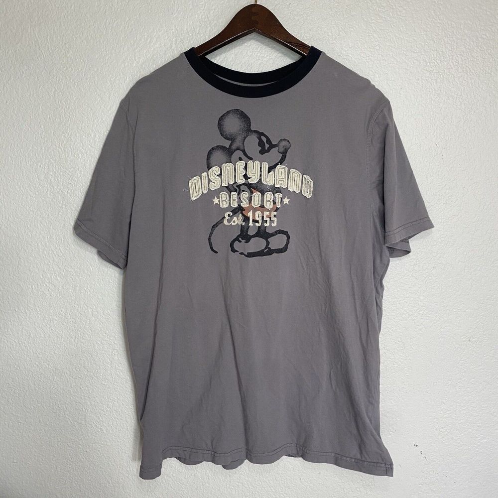 Disney Parks T Shirt Men's Large 3D Gray Disneyland Parks Mickey Embroidered Tee